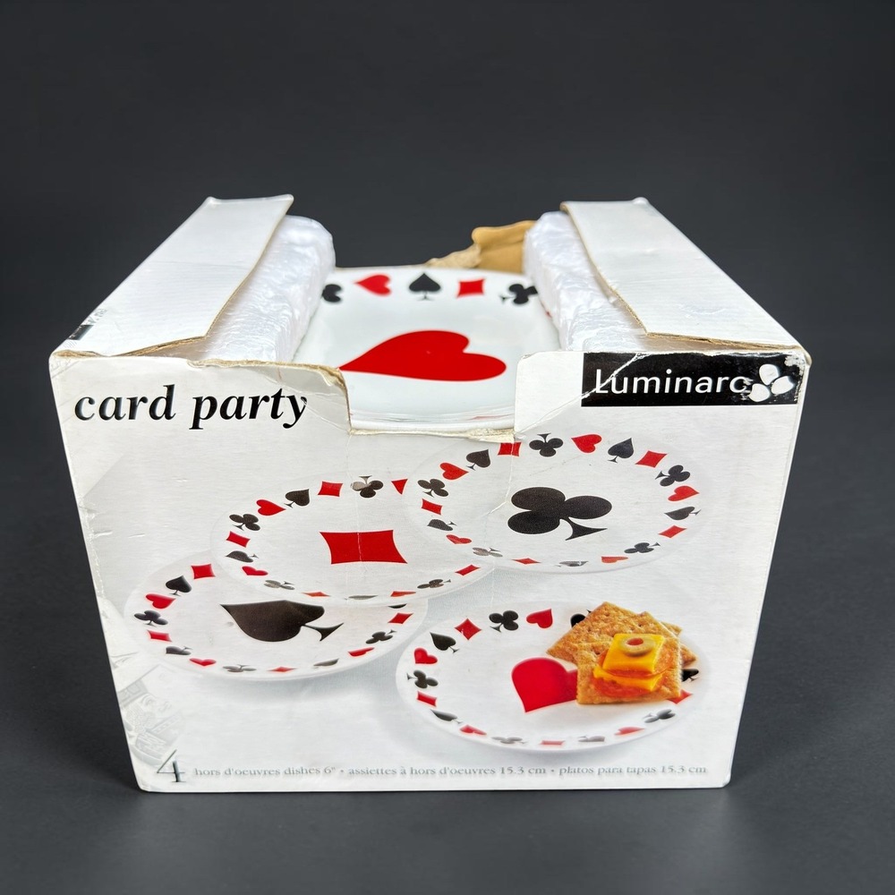 Luminarc Card Party Set 4 Hors D'oeuvres Plates 6in Playing Card Suits Vintage